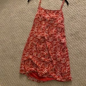 Red and white floral shift dress